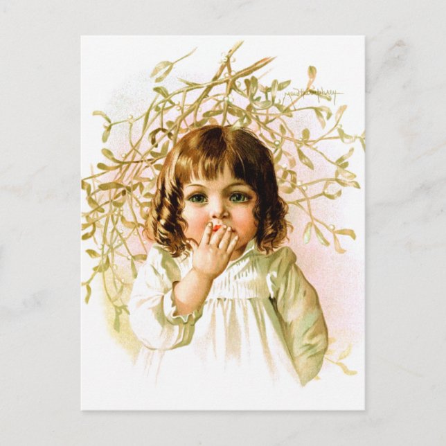 Carte Postale Maud Humphrey : Fille d'hiver sous Mistletoe (Devant)