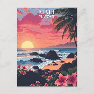 Carte Postale Maui Hawaii Aloha Voyage Rétro