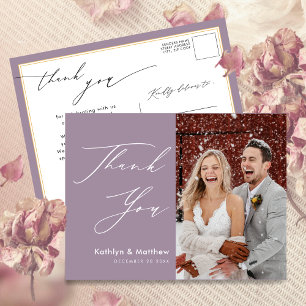Carte Postale Mauve Purple Élégant Script Chic Mariage Merci