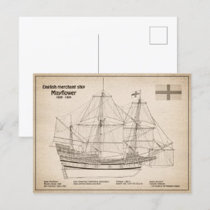 Carte Postale Mayflower - Plan directeur des navires SD