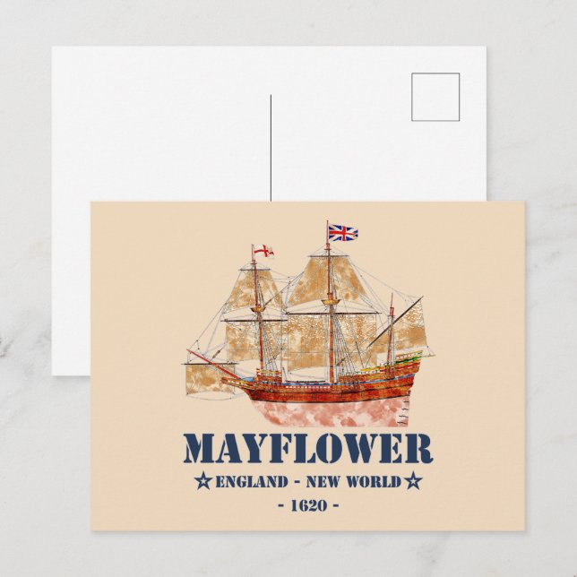 Carte Postale Mayflower Tall Ship - Angleterre au Nouveau Monde  (Devant / Derrière)