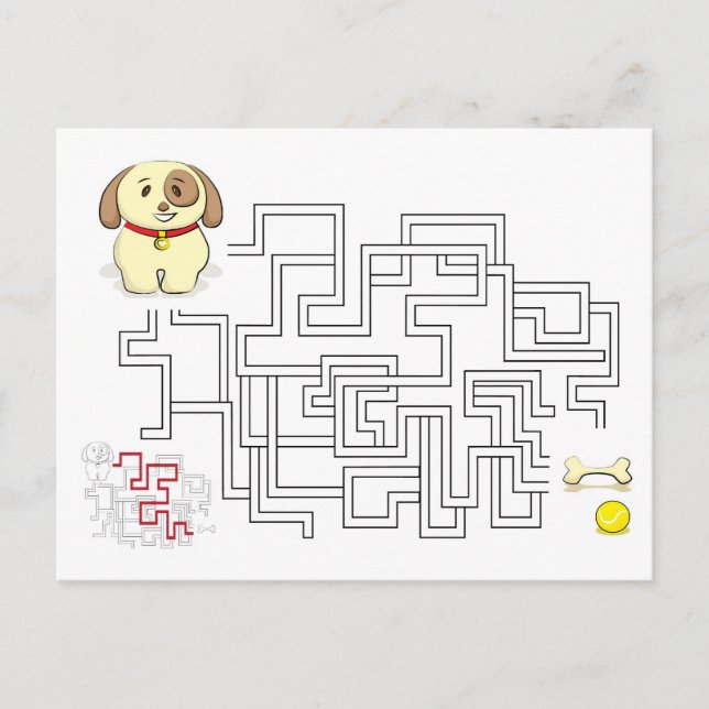 Carte Postale Maze chien de jeu et balle (Devant)