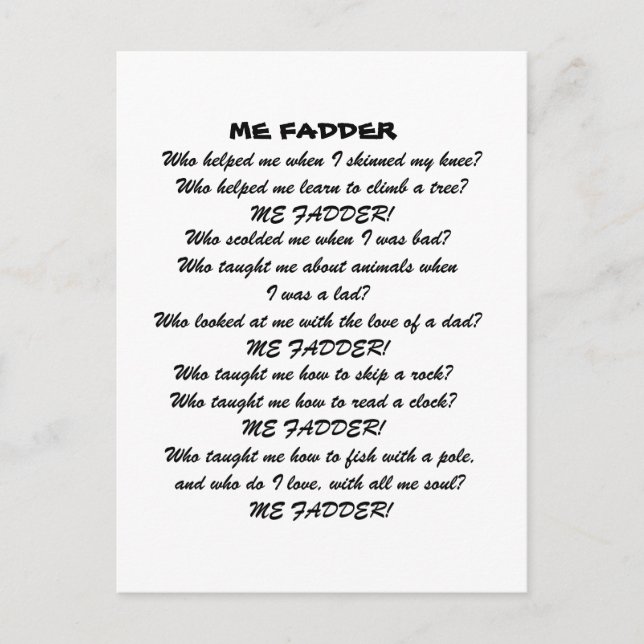 CARTE POSTALE ME FADDER POEM (Devant)