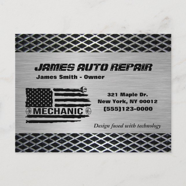 Carte Postale Mécanicien américain Drapeau Auto Réparation (Devant)