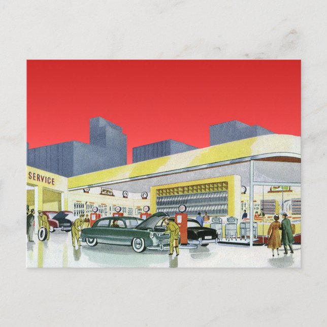 Carte Postale Mécanique Automatique vintage Service de Garage (Devant)
