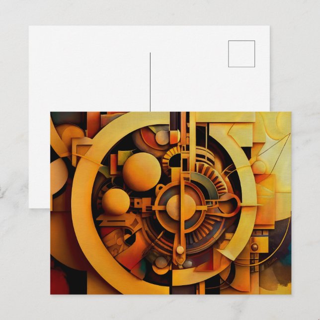 Carte Postale Mécanisme doré abstrait Steampunk (Devant / Derrière)