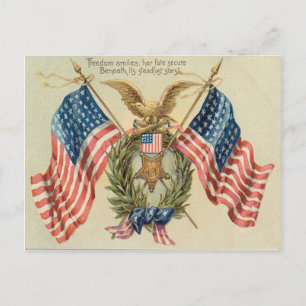 Carte Postale Médaille Aigle Couronne Drapeau américain