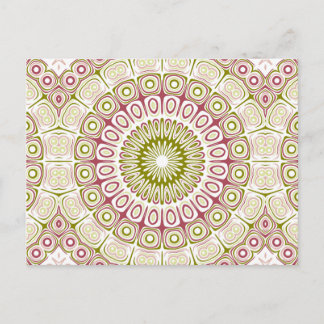 Carte Postale Médaille Mandala rose rose et vert olive
