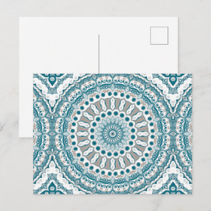 Carte Postale Médaillon peint Motif en bleu et gris