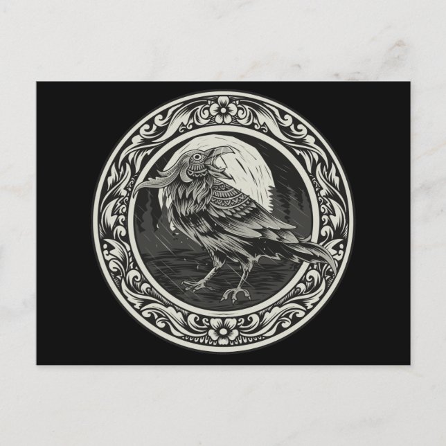 Carte Postale Médaillon Raven Cartographie Art Oiseau Nature Mug (Devant)