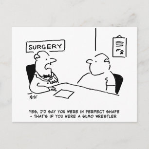 Carte Postale Médecin et patient en surpoids Obesity Sumo Cartoo