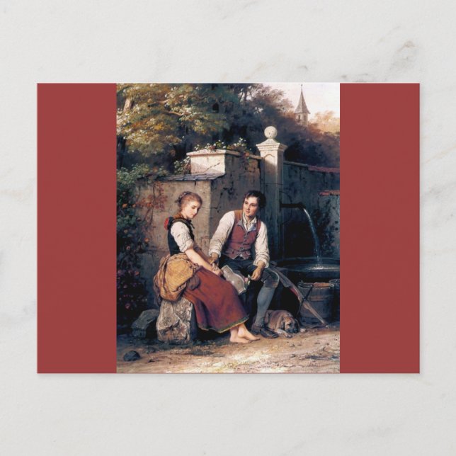 Carte Postale Médiévale Amour Femme Homme peinture romantique (Devant)
