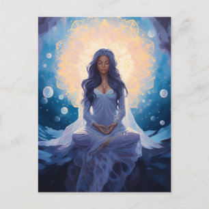 Carte Postale Méditant Yoga Girl, Cristaux Dreamy Blue Gold