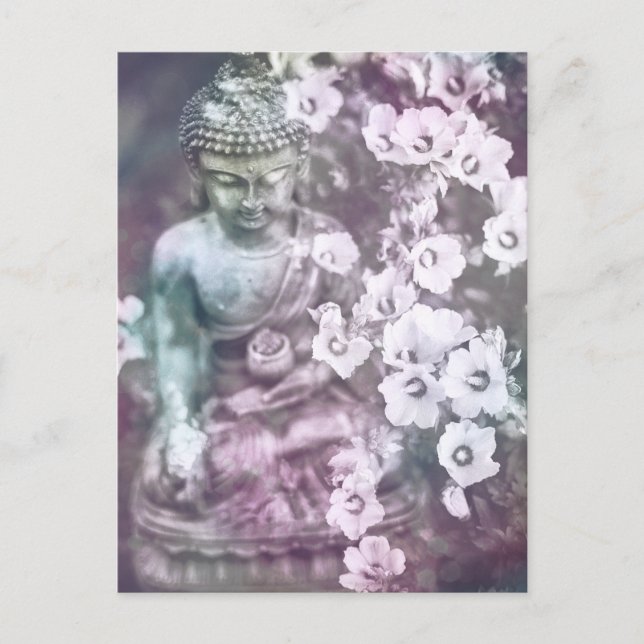 Carte Postale *~* Méditation Bouddha Zen Méditer Lavande Florale (Devant)