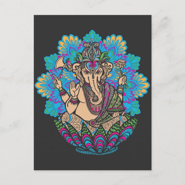 Carte Postale Méditation des éléphants relaxant Bouddhisme de fl (Devant)