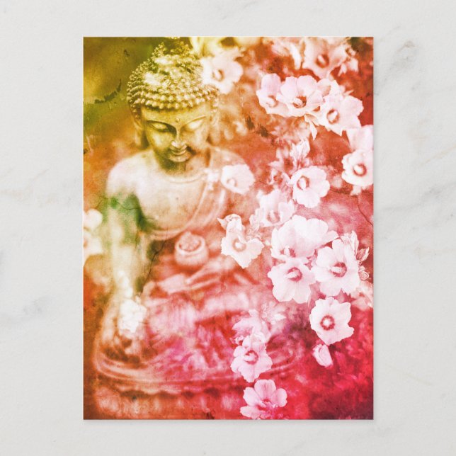 Carte Postale *~* Méditation Florale Bouddha Zen Méditer Orange (Devant)