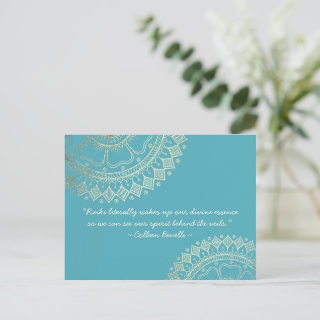 Carte Postale Méditation Yoga Instructeur Blue Gold Mandala Cita (Debout devant)