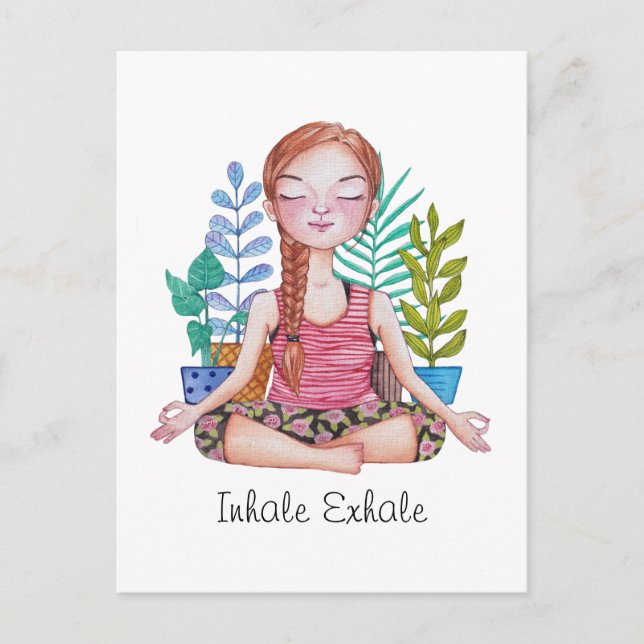 Carte Postale Méditer la fille avec les Plantes (Devant)