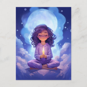 Carte Postale Méditer Yoga Céleste Nuages Bleu Rose