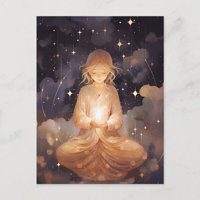 Carte Postale Méditer Yoga Girl, Dreamy Star Nuds Celestial (Devant)
