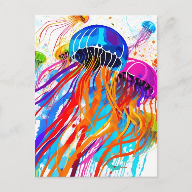 Carte Postale Méduse Abstraite dans un plateau de peinture (Devant)