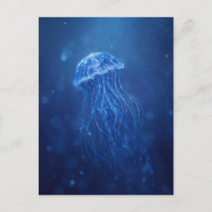 Carte Postale Méduses brillant dans l'indigo profond des fonds o