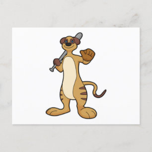 Carte Postale Meerkat comme joueur de baseball avec batte de bas