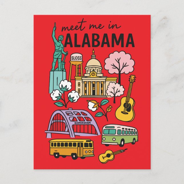 Carte Postale Meet Me In Alabama Iconic Landmarks Retro (Devant)