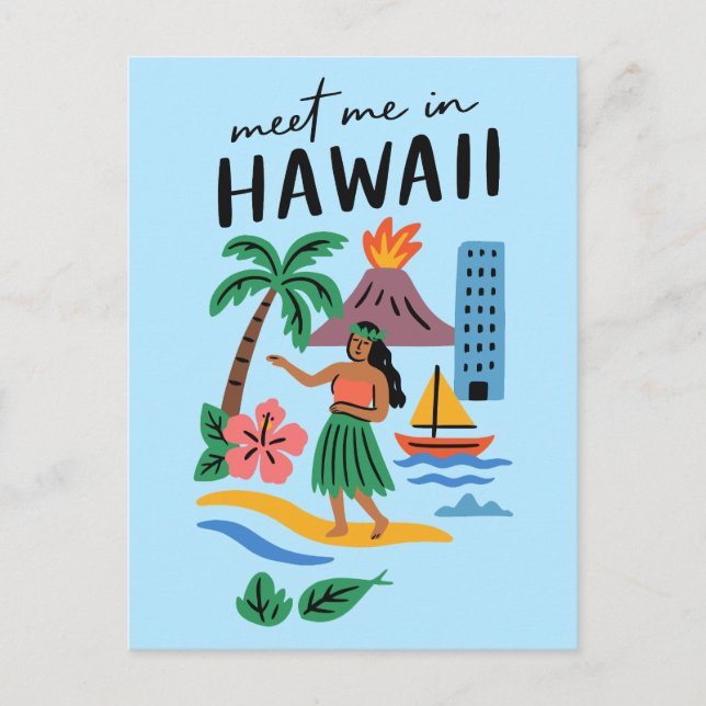 Carte Postale Meet Me In Hawaii Retro Hula Dancer Beach (Devant)