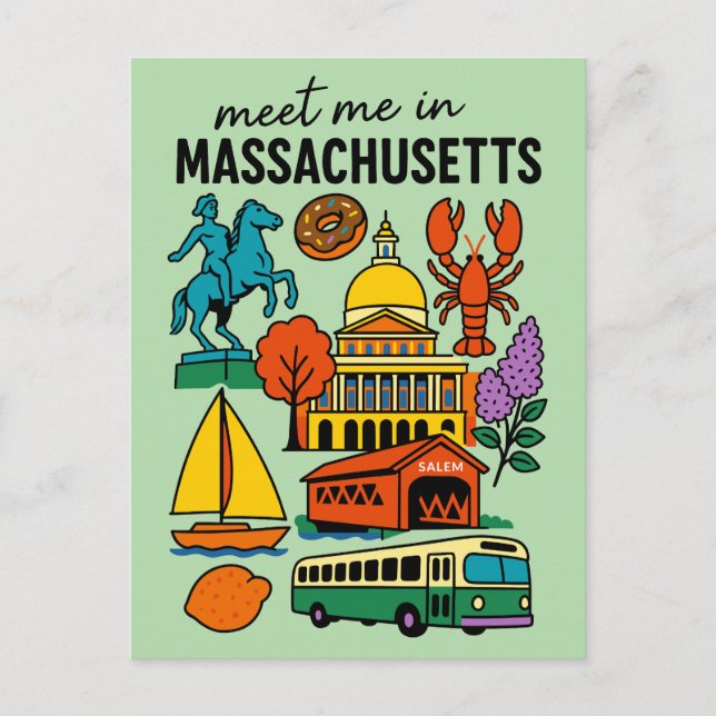 Carte Postale Meet Me In Massachusetts Boston Lobster Retro (Devant)