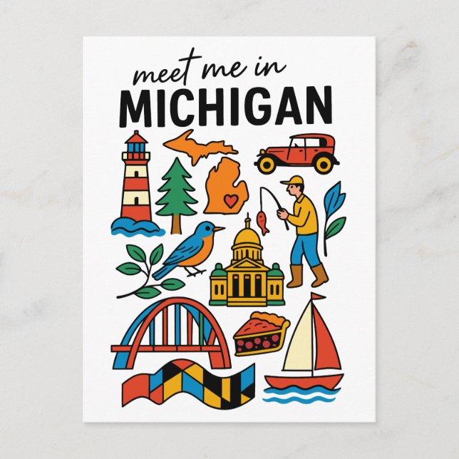 Carte Postale Meet Me In Michigan Lighthouse Cherry Pie Car (Devant)