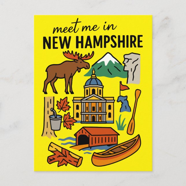 Carte Postale Meet Me In New Hampshire Mountains Retro Icons (Devant)
