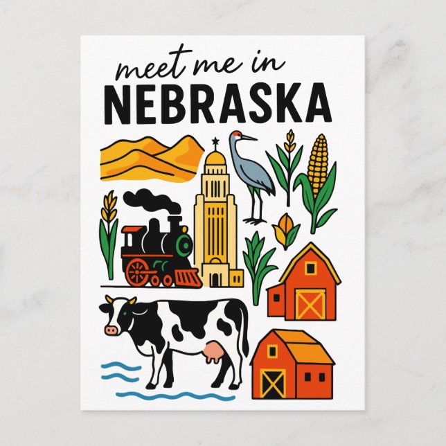 Carte Postale Meet Me In New Nebraska Landmarks Icons (Devant)