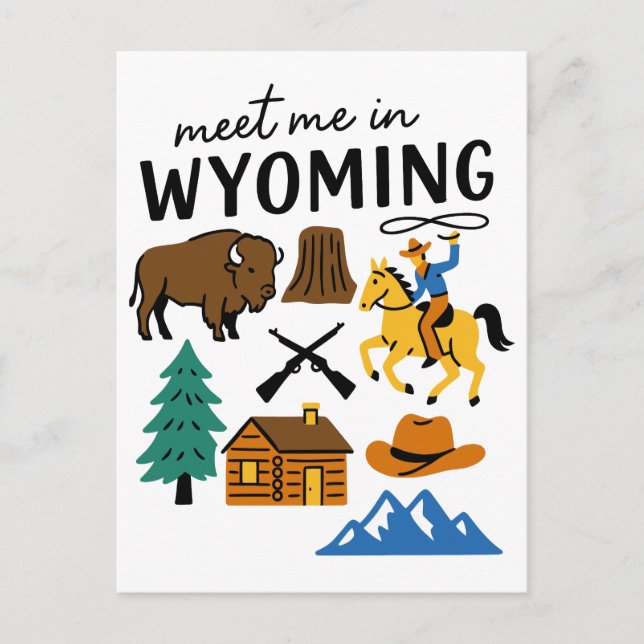 Carte Postale Meet Me In Wyoming Cowboy Bison Devils Tower (Devant)