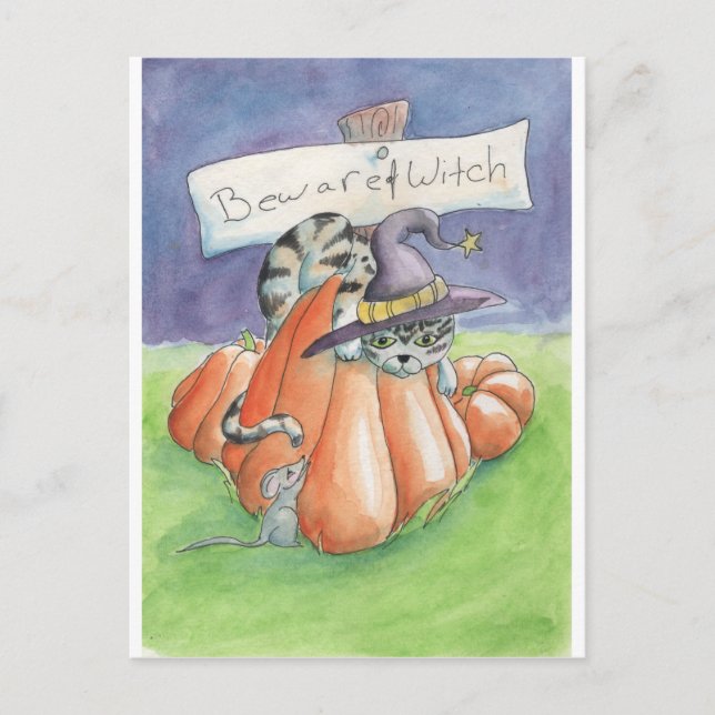 Carte Postale Méfiez-Vous Du Chat Sorcier (Devant)