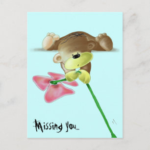Carte Postale Megg : Un mignon ours en peluche avec une fleur, q