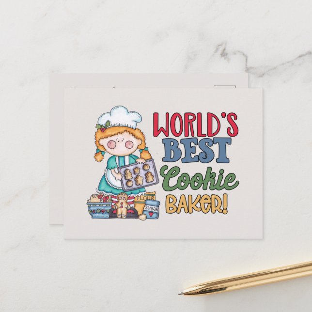 Carte Postale Meilleur boulanger de biscuits du monde ajouter du (Devant/Arrière en situation)