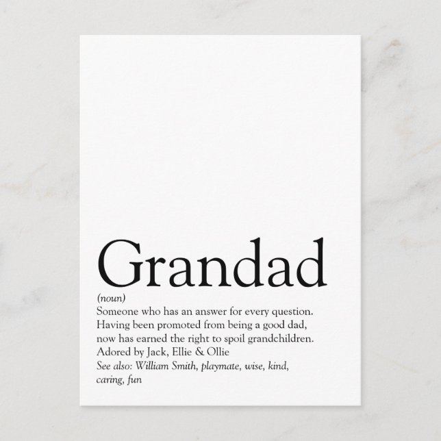 Carte Postale Meilleur Grand-Père, Grand-Papa, Papa du Monde Déf (Devant)