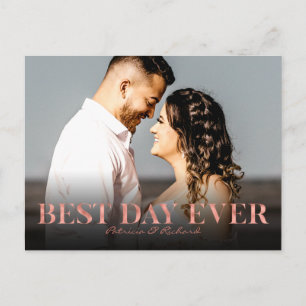Carte Postale Meilleur Jour jamais Rose Mariage or Merci Foto