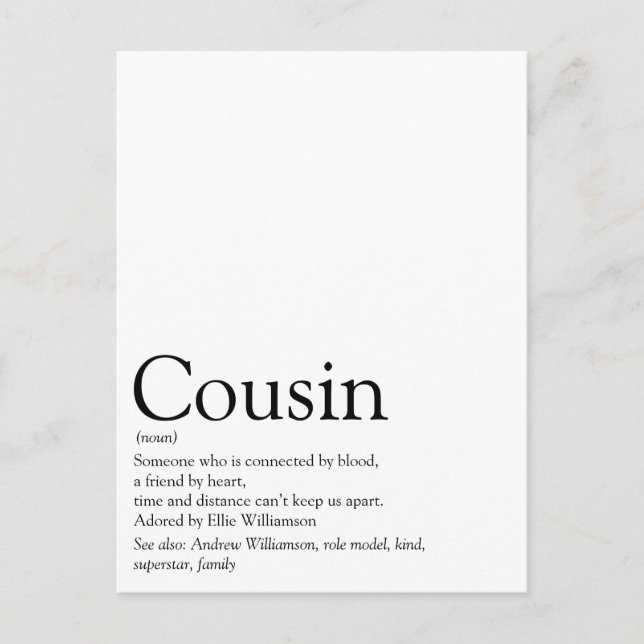 Carte Postale Meilleure définition de cousine au monde (Devant)