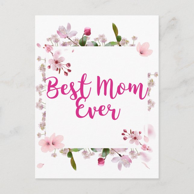 Carte Postale Meilleure Maman de tous les temps Fleurs roses pou (Devant)