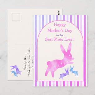 Carte Postale Meilleure Maman Ever Lapin Mignon Rose Fête des Mè