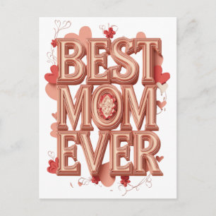 Carte Postale Meilleure Maman Jamais Conception 3D Or Cadeau d
