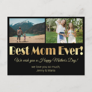 Carte Postale "meilleure maman jamais" or noir 2 photos collage