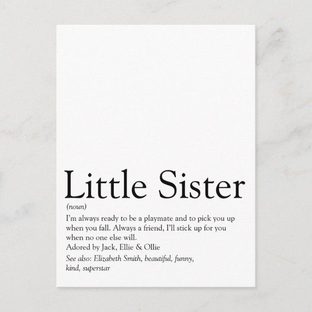 Carte Postale Meilleure Soeur Toujours Définition Amusant Modern (Devant)