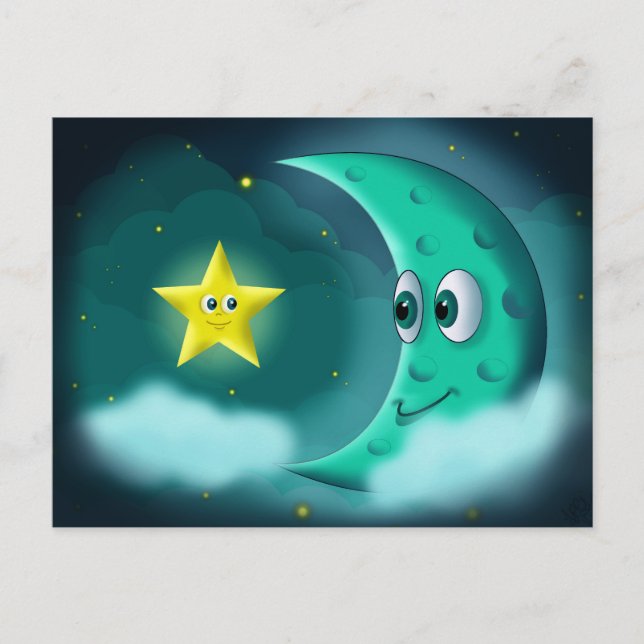 Carte Postale Meilleurs amis Blue Moon et Yellow Star (Devant)