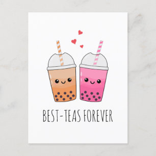Carte Postale Meilleurs Thés Mignon Kawaii Boba Thé Pun Amour Am