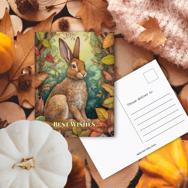 Carte Postale Meilleurs voeux Boho Fall Forest Rabbit (Best Wishes Boho Fall Forest Rabbit Postcard)