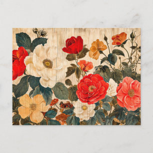 Carte Postale Mélange de rose sauvage sur bois patiné