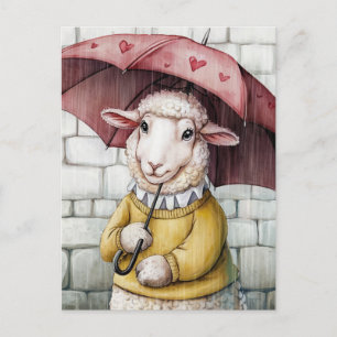 Carte Postale Mélange mouton en Sweat Jaune avec parapluie